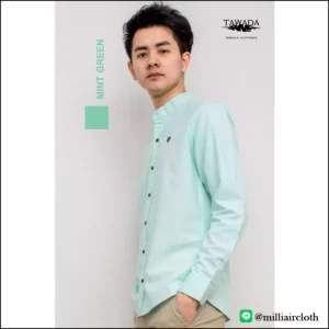 เสื้อเชิ้ตคอจีนแขนยาว สีเขียวมิ้นต์ เสื้อเชิ้ตเทวดา TAWADA by Milliaircloth