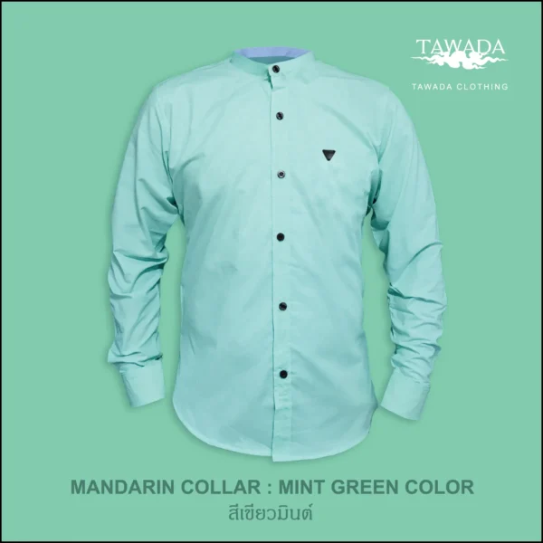 เสื้อเชิ้ตคอจีนแขนยาว_สีเขียวมิ้นต์_มีกรอบ เสื้อเชิ้ตเทวดา TAWADA by Milliaircloth