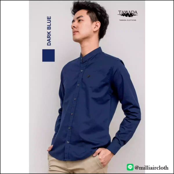 เสื้อเชิ้ตคอจีนแขนยาว_สีกรมท่า เสื้อเชิ้ตเทวดา TAWADA by Milliaircloth