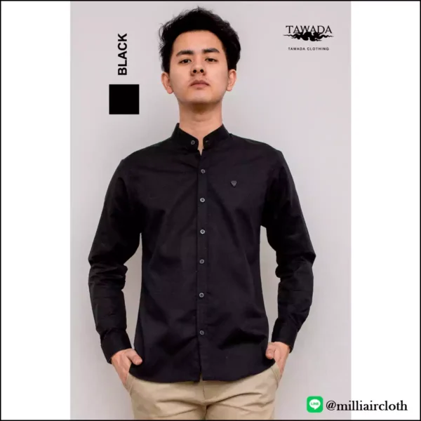 เสื้อเชิ้ตคอจีนแขนยาว_สีดำ เสื้อเชิ้ตเทวดา TAWADA by Milliaircloth