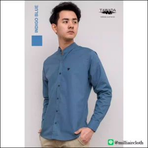 เสื้อเชิ้ตคอจีนแขนยาว_สีน้ำเงินคราม เสื้อเชิ้ตเทวดา TAWADA by Milliaircloth