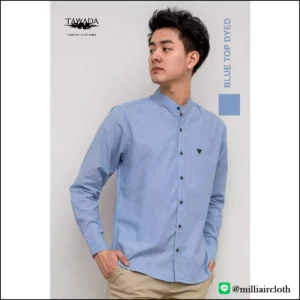 เสื้อเชิ้ตคอจีนแขนยาว_สีฟ้าท็อปดาย เสื้อเชิ้ตเทวดา TAWADA by Milliaircloth