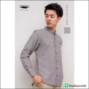 เสื้อเชิ้ตคอจีนแขนยาว_สีเทาท็อปดาย เสื้อเชิ้ตเทวดา TAWADA by Milliaircloth