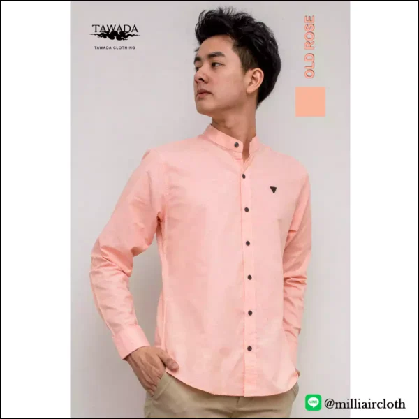 เสื้อเชิ้ตคอจีนแขนยาว_สีโอรส เสื้อเชิ้ตเทวดา TAWADA by Milliaircloth