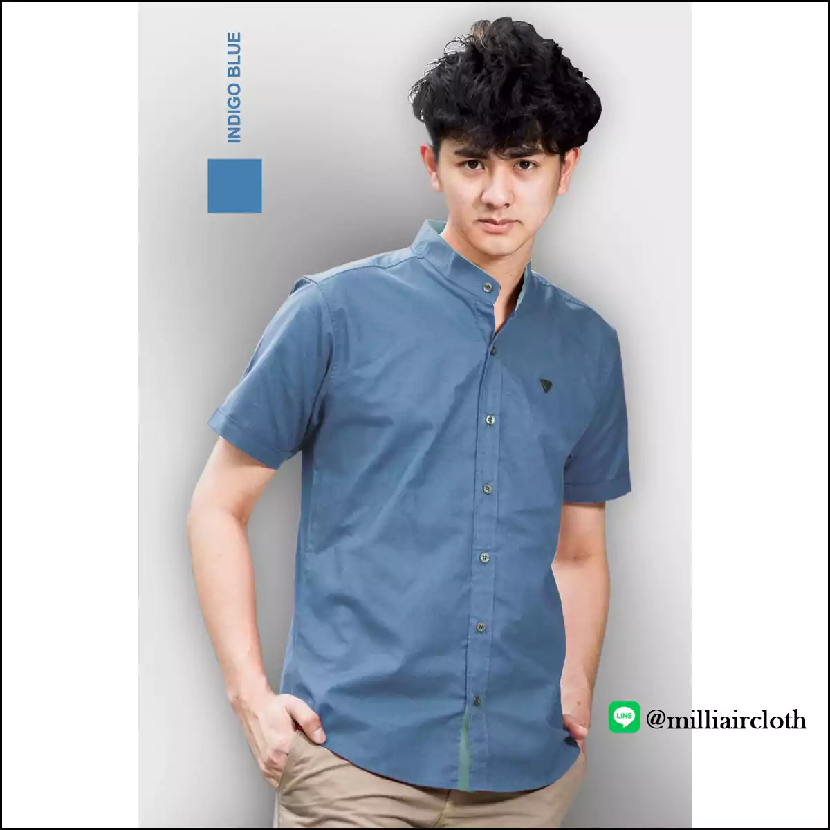 เสื้อเชิ้ตคอจีนแขนสั้น_สีน้ำเงินคราม เสื้อเชิ้ตเทวดา TAWADA by Milliaircloth