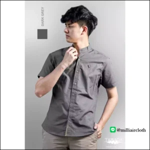 เสื้อเชิ้ตคอจีนแขนสั้น_สีเทาเข้ม เสื้อเชิ้ตเทวดา TAWADA by Milliaircloth