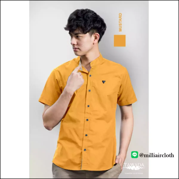 เสื้อเชิ้ตคอจีนแขนสั้น_สีเหลืองมัสตาร์ด เสื้อเชิ้ตเทวดา TAWADA by Milliaircloth