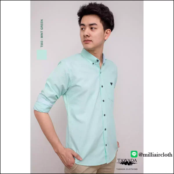 เสื้อเชิ้ตคอปกแขนยาว_สีเขียวมิ้นต์ เสื้อเชิ้ตเทวดา TAWADA by Milliaircloth
