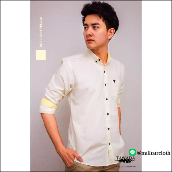 เสื้อเชิ้ตคอปกแขนยาว_สีเหลืองอ่อน เสื้อเชิ้ตเทวดา TAWADA by Milliaircloth