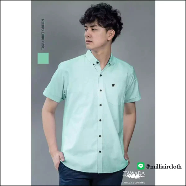 เสื้อเชิ้ตคอปกแขนสั้น_สีเขียวมิ้นต์ เสื้อเชิ้ตเทวดา TAWADA by Milliaircloth